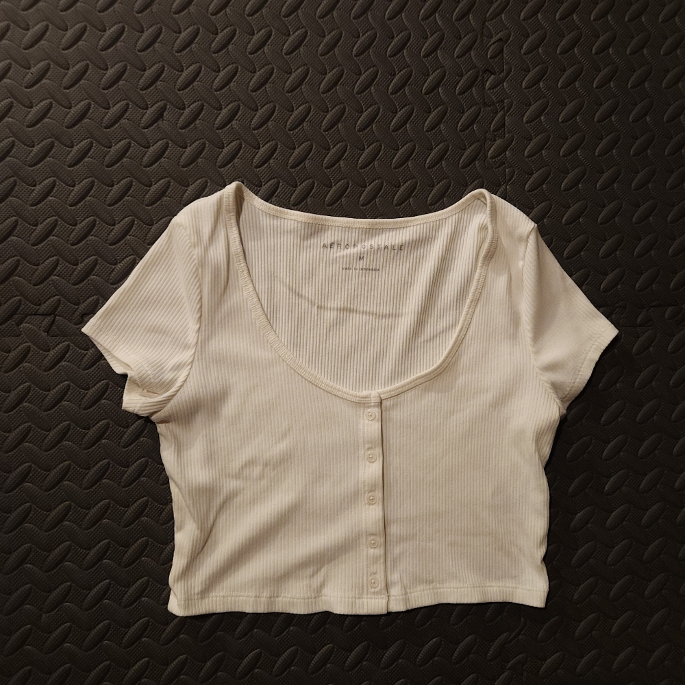 Aeropostale Women's Ribbed Top White Size Medium
